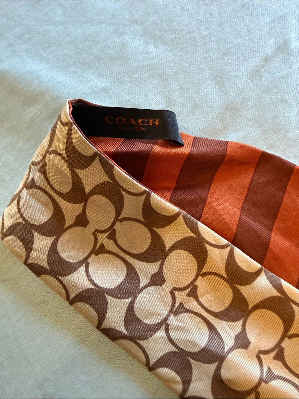 Coach Brown & Rust Reversible Striped Signature Scarf